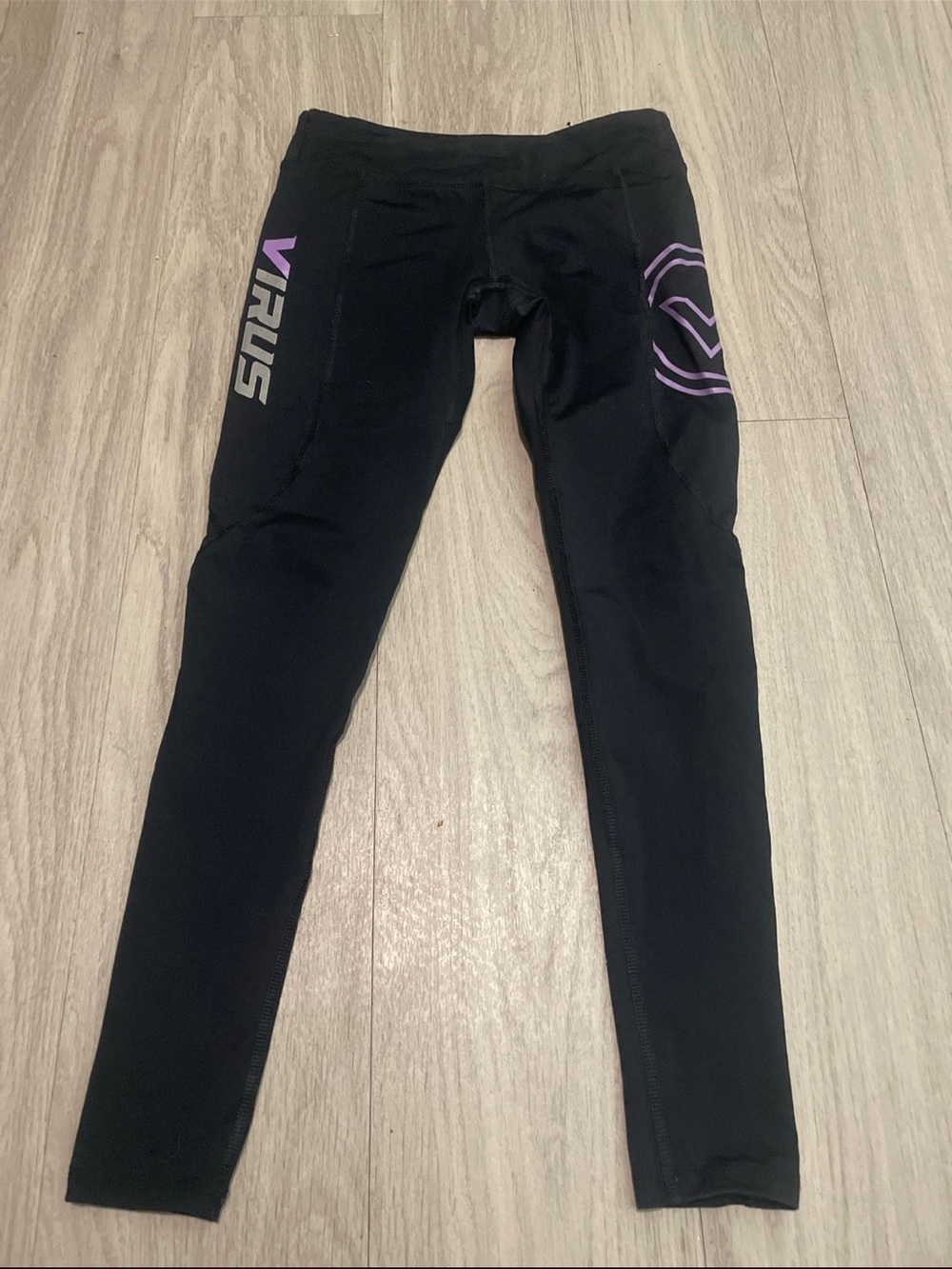 Virus Black Activewear Tights with Silver Logo